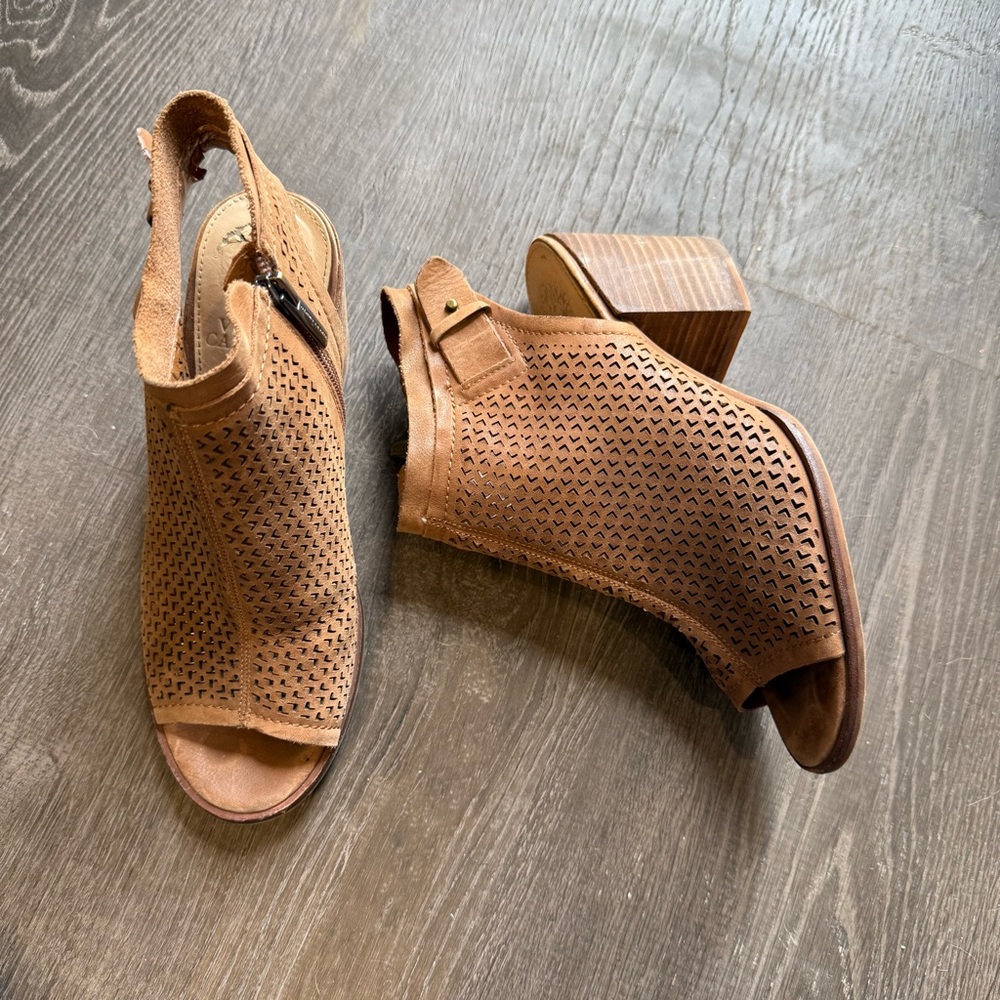 Vince Camuto Tan Heeled Booties with Slingback Design